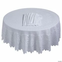 Best Sale 🔔 Bulk Round White Lace Tablecloths - 12 Pc. ✔️