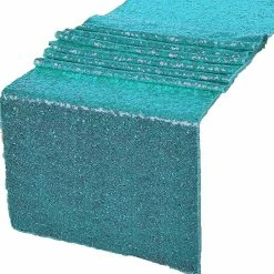 Flash Sale 👏 GW Linens Turquoise Glitz Sequin Table Runners 12" x 72" for Wedding Party Banquet 👏
