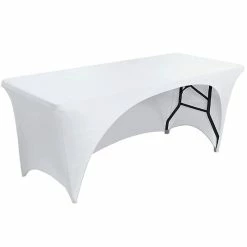 Cheap 🔔 GW Linens White 6' ft. Open Back Spandex Fitted Stretch Tablecloth Table Cover 🎉