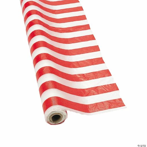 Budget 🔥 Red & White Striped Plastic Tablecloth Roll 👏 -Wedding Table Covers Sales red and white striped plastic tablecloth roll3 2332